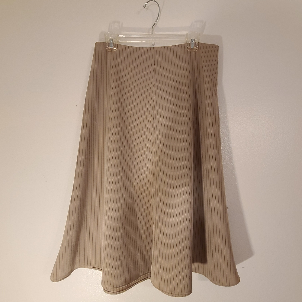 Odds & Evens, Jacket & Skirt Suit Set, Jacket Large, Skirt 11/12, Tan Pinstripe.